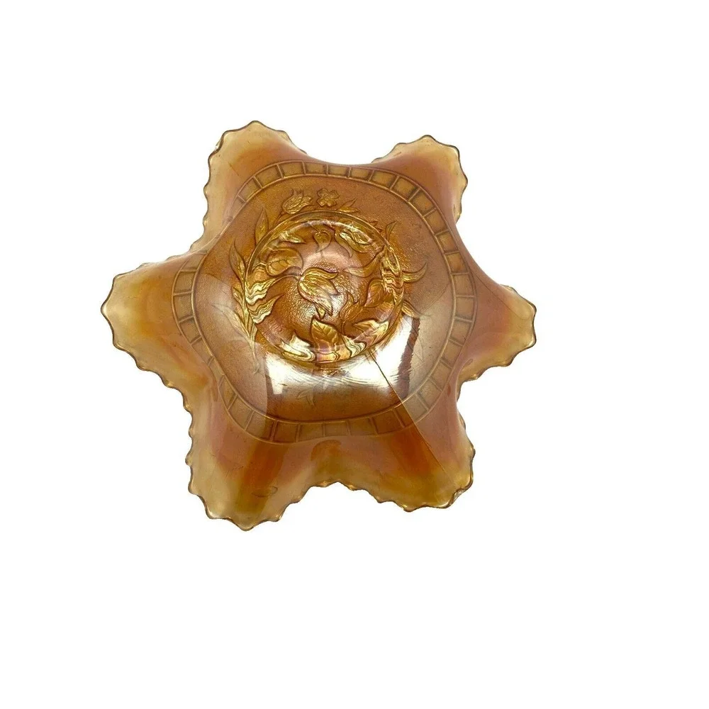 Antique Carnival Glass Bowl Windflower‎ Marigold Ruffle Design